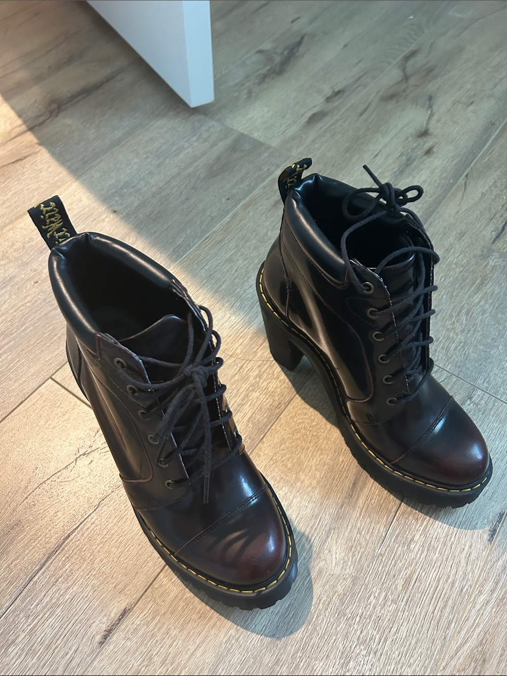 Dr. Martens Averil Cherry Red Arcadia Lace-Up Platform Heel Boots